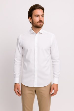 Camisa básica blanca hombre cuello italiano