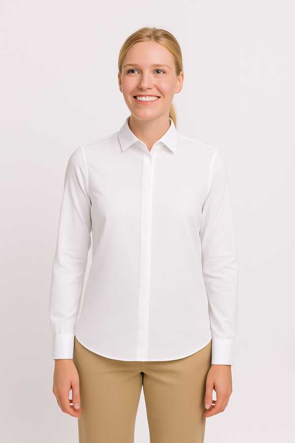 Camisa mujer blanca con botonadura oculta